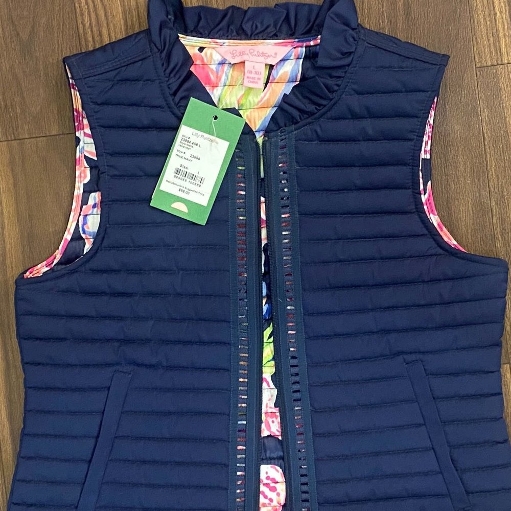 Lilly Pulitzer Kids Levie Vest Navy Size L 8-10 NWT